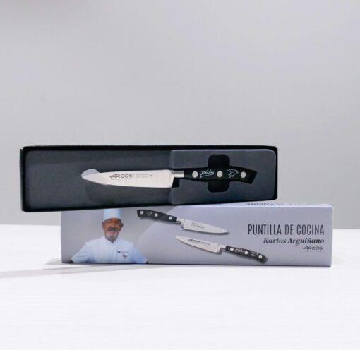 NUEVO pack! Cuchillo puntilla negra con la firma de Karlos Arguiñano serigrafiada y libro PERRETXIKO el oro blanco de los vascos - Imagen 5