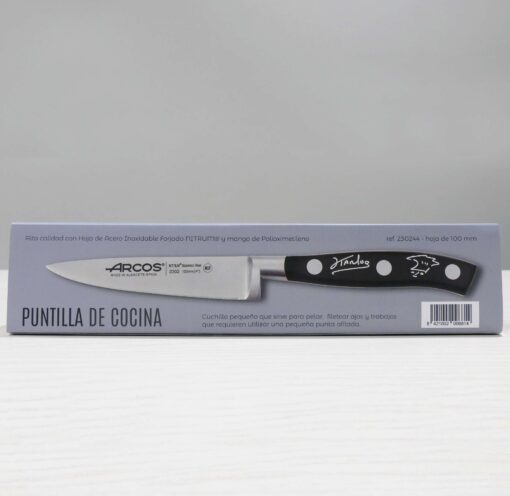 NUEVO pack! Cuchillo puntilla negra con la firma de Karlos Arguiñano serigrafiada y libro PERRETXIKO el oro blanco de los vascos - Imagen 3